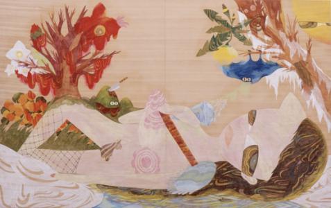 古武家賢太郎、Untitled、2009年、Color pencil on wood、140 x 220ｃｍ 