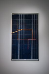 Haroon Mirza, "Solar Powered LED Circuit Composition 2,” 2014, solar panel, LED tape, power supply, copper tape, 116 x 67 x 3 cm, photo by Nobutada OMOTE | SANDWICH