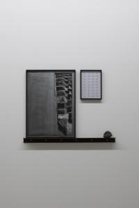 Anne-Charlotte Yver, "Extraction (Plans)", 2012, Collage and pencil on photocopy, Ink on paper,Steel, volcanic stone, 96 x 75 x 5 (cm) photo by Nobutada Omote