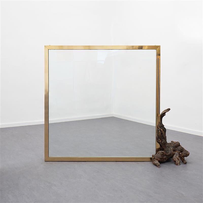Reijiro Wada, PORTAL, 2025, Grappa, tempered glass, brass, stainless steel, bronze, 120 x 150 x 40 cm